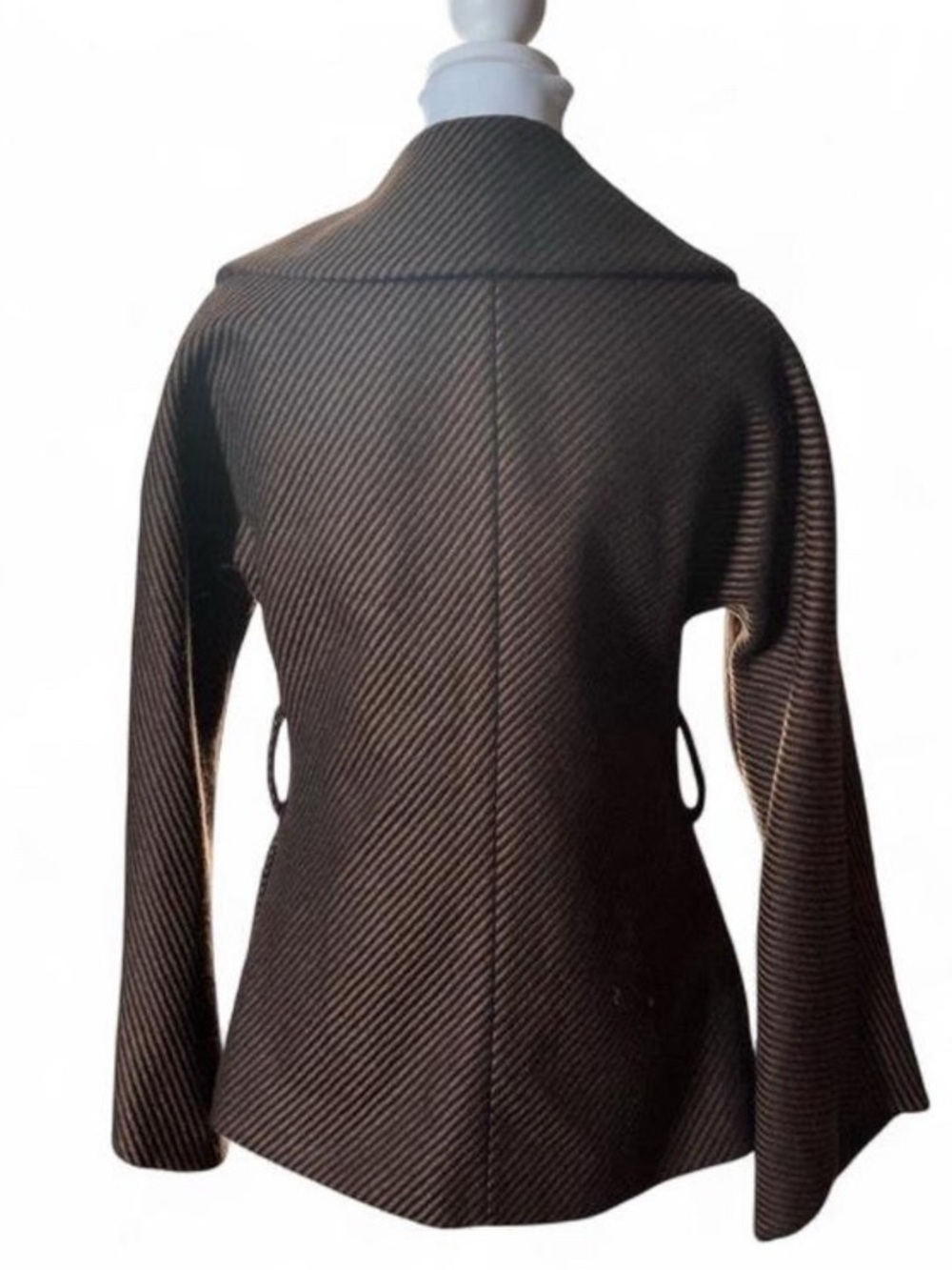 Searle Women’s Black/Brown Striped Wool Bell Sleeve Coat size 2 - Picture 3 of 11